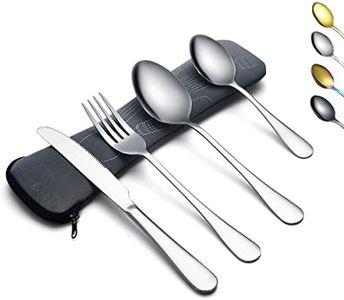 Evanda Portable Utensils, Travel Camping Cutlery Set, Stainless Steel Flatware Set Travel Silverware Dinnerware Set Fork Spoon Knife with a Portable Case (Silver)