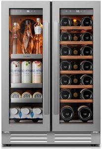 Ca'Lefort 24 Inch Wine and Beverage Refrigerator, 60 Can and 20 Bottle Wine Fridge 36-72°F, 3 LED Dual Zone Wine Cooler with Glass Door, Built-in Compressor Refrigerator for Home/Kitchen (4.10 cu.ft)