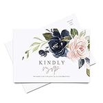 Bliss Collections RSVP Post Cards - Pack of 50 All Occasion Navy Floral Reply Cards, 4 x 6 Heavyweight Card Stock for Weddings, Receptions, Showers, Birthday Parties, Celebrations, Special Events