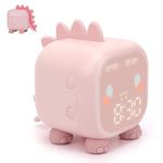 Kids Alarm Clock, Digital Alarm Clock for Kids Bedroom, Cute Dinosaur Alarm Clock Children's Sleep Trainer, Wake Up Light & Night Light with USB Alarm Clock for Boys Girls Birthday Gifts(Pink)