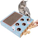 PAWISE Interactive Cat Play Scratch,3-in-1 Whack-A-Mole Puzzle Toy, Cat Scratching Post with Catnip, Fun Toy for Kitten,Cardboard Box to Relieve Boredom and Boost IQ for Indoor Cats
