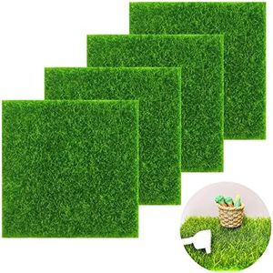 Artificial Grass Rug, Artificial Grass Miniature Moss, Artificial Grass Rug, Artificial Moss Decoration, 4 Pieces for Indoor and Outdoor Use, Micro Landscape Miniature Garden Decoration, Patio, Garden, Lawn, (15 x 15 cm)