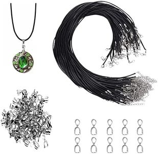 120 Pcs Waxed Leather Necklace Cord with Clasp,Black Necklace Cord for Pendants,Necklace String for DIY Bracelet Necklace Jewelry Making, Necklace Making Kit (60 Necklace Cord, 60 Necklace Clasp)