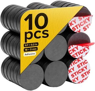 Strong Ceramic Round Magnets with Adhesive Backing (0.7x0.2/18x5mm, 10 pcs) - Heavy Duty Sticky Magnets, Non-Corrosive, Versatile for Home, Office, Workshop, Whiteboard, Fridge and Hobby Use