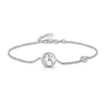 Amberta Women 925 Sterling Silver Travel Bracelet: Bracelet with World Map Charm and Cubic Zirconia