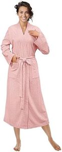 PAVILIA Women Waffle Knit Kimono Robe, Soft Cozy Breathable Lightweight Long Bathrobe with Side Pockets for Shower Spa House, Pink, Large-X-Large