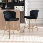 Wahson Velvet Bar Stools Set of 2 Breakfast Counter Chairs with Backrest, Modern Counter Stools Upholstered Bar Chairs for Home Bar/Kitchen Island, Black