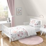 Sweet Jojo Designs Blush Pink, Grey and White Shabby Chic Watercolor Floral Girl Toddler Kid Childrens Bedding Set 5 Pieces Comforter, Sham and Sheets - Rose Flower Polka Dot