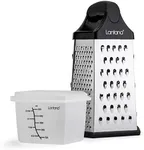 Lantana Cheese Grater with Container & Lid – Hand held Grater/Slicer/Zester with 6 Essential Kitchen functions for Coarse, Medium, Fine, Micro-Grating/Zesting/Slicing - Black/Polished Stainless Steel