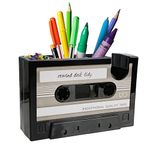 AnRui Cassette Tape Dispenser Pen Holder Retro Pencil Tape Holder Tidy Container Office Supplies Stationery Desk Storage Organizer Gift for Teen Boys & Girls, Gray