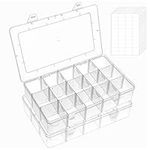 FFowcye 2 Pack 15 Grids Plastic Craft Storage Box with Compartments, Clear Jewellery Organiser Box, Small Storage Boxes for LEGO Bead Screw Tackles Thread Earring Toys