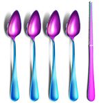 Grapefruit Spoons & Grapefruit Knife, Stainless Steel Grapefruit Utensil Set, Serrated Edge & Thick Gauge Handle, Colorful Kitchen Tool with Non-Stick Plating for Kiwi, Dessert, Apple (5 PCS Set)