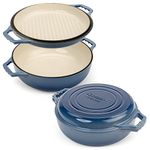 Gennua 3.3-Quart Enameled Cast Iron Braiser with Grill Lid - Small Dutch Oven and Stovetop Grill Pan