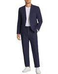 COOFANDY Men 2 Piece Linen Cotton Suit Two Button Blazer Jacket Slim Fit Suit Pant, Navy Blue, L