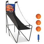 COSTWAY Folding Basketball Arcade Game, Interactive Shooting Game with Electronic Scorer & Buzzer, 3 Basketballs and Pump, Indoor Basketball Hoop Net Stand for Kids Adults