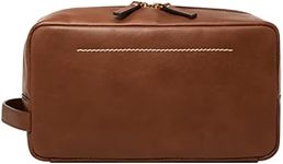 Fossil Men's Leather Travel Toiletry Bag Shave Dopp Kit for Men, Westover Brown, One Size