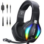 Krysenix PG1 Gaming Headset with Microphone for PS4/PS5/PC/Nintendo Switch/Xbox, Xbox One Headset with RGB Light, Computer Headset with Mic & 3.5mm Jack Black