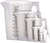 TCP Global 5 Piece Set of Plastic Graduated Measuring and Mixing Pitchers - 500, 1000 Quart, 2000, 3000, 5000 ml Gallon Sizes - Pouring Cups, Measure & Mix Paint, Resin, Epoxy, Kitchen Cooking Baking