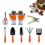 Cinagro Garden Tools Kit (Set of 8) Weeder, 2 Trowels, Hand Fork, Cultivator, Scissors, Pruner, Gardening Hand Gloves | Gardening Tools Kit for Home Garden, Garden Accessories Home Gardening