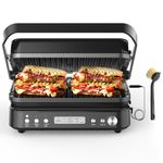 Panini Press Grill Sandwich Maker with Removable Plates, CATTLEMAN 5 in 1 Smokeless Indoor Grill & Griddle with Meat Thermometer, PFAS Free Ceramic Nonstick Reversible Plates, Opens Flat, 1600W