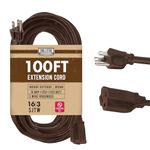 Cablectric Brown 100' Extension Cord, 16/3 Heavy Duty Cable with 3 Prong Grounded Plug for Safety, 15 AMP for Garden, Lawn, Tools & Major Appliances, 100' Outdoor Extension Cord 3 Prong