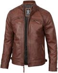 Leather Jacket Men - Café Racer Motorcycle Real Lambskin Leather Biker Jacket, Tan - Johnson Leather Jacket Men, 3X-Large