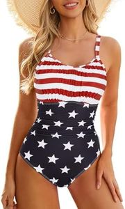 Century Star Tummy Control One Piece Swimsuit for Women Vintage Bathing Suits Ruched Swimwear American Flag X-Large