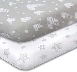 Biloban Travel Crib Sheet 2 Pack, 100% Natural Cotton Jersey Knit Fitted for Guava Lotus, Baby Bjorn, Dream on Me Travel Crib Light Playard, Soft Breathable, Preshrunk, Grey Stars