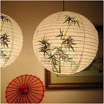 TOSSPER 2pcs Lampshade Paper Lantern Chinese Bamboo Pattern Lampshade Oriental Style Light Decoration 35cm, White+green