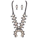 Rosemarie & Jubalee Women's Statement Western Howlite Squash Blossom Necklace Earrings Set, 27"+3" Extension, Metal Stone, Howlite