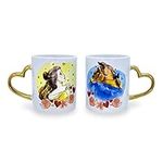 Disney Beauty and the Beast Sculpted Handle Ceramic Mug Set with Sculpted Heart Handles | Each Holds 14 Ounces