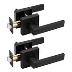 Probrico Matte Black Exterior Door Handle with Square Rosette, Keyed Alike Entry Door Lockset, Heavy Duty Reversible Door Lever for Left/Right Handed Door, 2 Pack