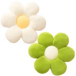 BJPERFMS 2 Pcs Flower Floor Cushion Pillow, Cute Seat Cushion Bed Floor Pillows, Flower Shaped Throw Pillow Decorative for Car Home Sofa Chair and Floor (White+Green)