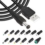 GINTOOYUN 5V USB2.0 to DC Power Cable USB2.0 to DC 5.5mmx2.1mm Universal Charging Cable with 13 Connector Plugs for Laptops, Speakers, Power Banks, Routers, etc(60.2Inch)