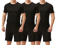 TEX2FIT Men's 3 Pack Active Sport Quick Dry T-Shirts (3 pcs Set) (L, PRO Series - Black/Black/Black)