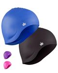 The Friendly Swede Silicone Long Hair Swim Caps (2 Pack) (Blue + Black)