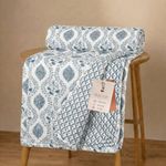 Trance Home Linen Premium 100% Cotton Dohar for Double Bed | 150 GSM | Reversible Ac Comforter | Light Weight All Season Soft Blanket (84x90 Inches | Jaal Blue)