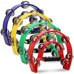 4 Pack 10" Double Row Tambourine, Half Moon Musical Tambourine 20 Metal Jingles Hand Held Percussion Drum, Panderos Para Adultos, Plastic Musical Percussion Tambourines for Adults, Church, KTV, Party