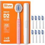 Bitvae D2 Ultrasonic Electric Toothbrush for Adults and Kids, Travel Electric Toothbrush Rechargeable with 8 Toothbrush Heads and 5 Modes, Pink