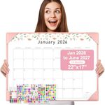 Gannyfer Large Desk Calendar 2025-2026 with Pink Desktop Mat - 18 Month Table Calendar, 22" x 17" Desktop Pad Calendar for Planning and Organizing In Your Family, School or Office - Small Fresh Florals (6 Stickers Included)