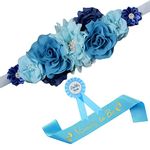 Nishine Blue Maternity Flower Sash Belt Pregnancy Belt for Mum to Be Baby Shower Girls Bridesmaid Sash Belt, blue, 2.1 meter