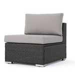 Christopher Knight Home 301041 Francisco Outdoor Wicker Sectional Sofa Seat w/Cushions (Gray/Silver), Grey