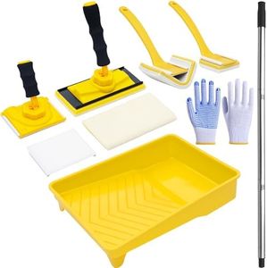 BERXOL Paint Edger Tool Kit, 9” Paint Pad Set with 360° Rotation Handle, Trim & Corner Edger, Touch-Up Pads, Extension Pole, Refill Pads, Home Wall & Ceiling Painting Tool Set