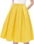 Tandisk Women's High Waist A-Line Pockets Skirt Pleated Flared Midi Skirt with Pockets Yellow S