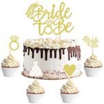 25Pcs Gold Glitter Bride To Be Cupcake Toppers with Cake Topper Heart Diamond Ring Wedding Dress Bridal Shower Cupcake Picks for Wedding Engagement Bachelorette Party Cake Decorations