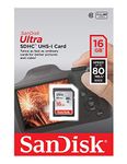 SanDisk Ultra SDHC Memory Card Up to 80 MB/s, Class 10, 16 GB, Black/Grey