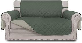 Easy-Going Sofa Covers, Slipcovers, Reversible Quilted Furniture Protector, Improved Anti-Slip with Elastic Straps and Foams (loveseat, Greyish-Green/Beige)