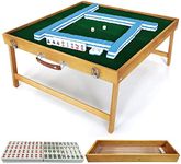 steelway Mahjong Table with Tiles Set, Portable Mahjong Game Set of Foldable Wooden Table with 144pcs Mah Jongg Tiles,1pc MaJiang Tile Storage Box, 1pc Bag and 4pc All in One Racks [麻将套装]