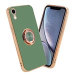 cadorabo Case compatible with Apple iPhone XR in Glossy Light Green - Gold with ring - Protective cover made of flexible TPU silicone, with camera protection and magnetic car holder