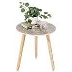 Hanobe Small Round Side Table: 18" Boho End Tables Modern White Accent Bedside Table for Living Room Decor Small Spaces Bedroom Farmhouse Decorative with 3 Wood Legs, Easy Assembly